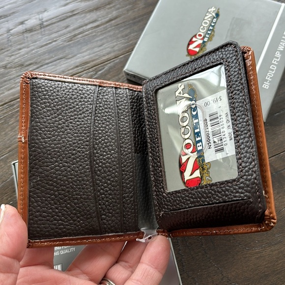 Nocona Tooled Leather,beaded diamond Aztec, Bi-Fold Flip,Western,slim fit wallet - Picture 4 of 11